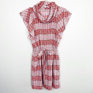 Collective Concepts Red & Grey Patterned Drawstring Waist Dress Size Small